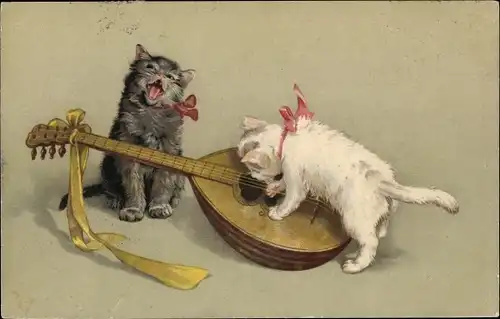 Litho Zwei junge Katzen, Laute