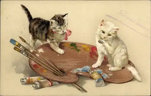 Ak Zwei junge Kätzchen, Farbpalette
