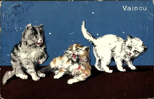 Künstler Ak Vaincu, drei Katzen, BKWI 621-5