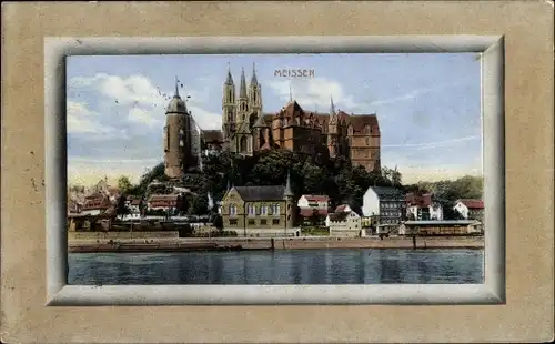 Passepartout Ak Meißen in Sachsen, Ortsansicht mit Albrechtsburg und Dom