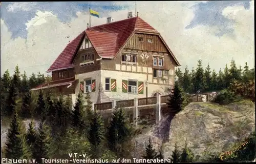 Künstler Ak Axtmann, F., Plauen im Vogtland, Touristen Vereinshaus auf dem Tenneraberg