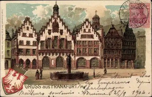 Litho Frankfurt am Main, der Römer, Wappen