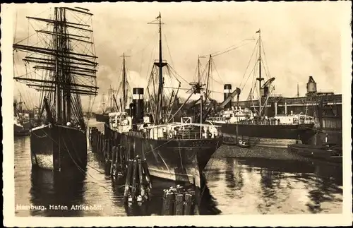 Ak Hamburg, Hafen Afrikahöft, Dampfer, Segelschiff