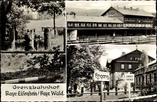 Ak Bayerisch Eisenstein im Bayrischen Wald, Grenzbahnhof, Landesgrenze