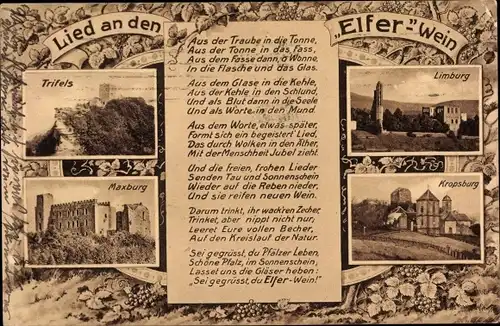 Lied Ak Annweiler am Trifels Pfalz, Trifels, Limburg, Maxburg, Kropsburg, Elfer-Wein