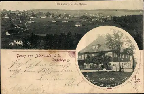 Ak Zinnwald Georgenfeld Altenberg im Erzgebirge, Panorama vom Ort, Gasthof zum Sächs. Reiter