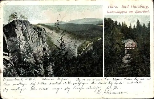 Ak Bad Harzburg am Harz, Rabenklippen am Eckerthal