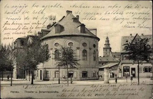 Ak Hanau am Main, Theater und Johanneskirche