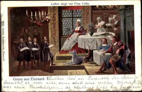 Ak Lutherstadt Eisenach in Thüringen, Luther singt vor Frau Cotta