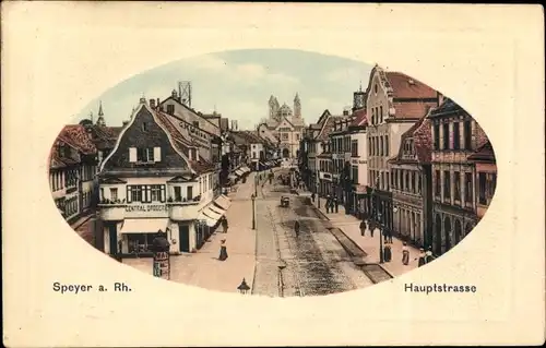 Präge Passepartout Ak Speyer am Oberrhein Rheinland Pfalz, Partie auf der Hauptstraße, Drogerie