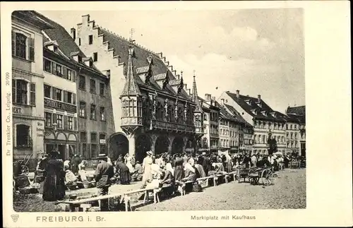 Ak Freiburg im Breisgau, Marktplatz mit Kaufhaus