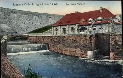 Ak Malter Dippoldiswalde, Talsperre Malter, Sperrmauer, Kraftwerk