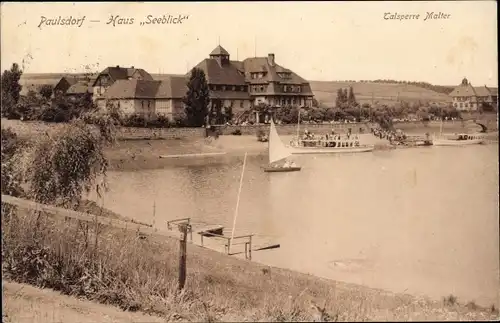 Ak Paulsdorf Dippoldiswalde im Osterzgebirge, Haus Seeblick, Talsperre Malter, Segelboot