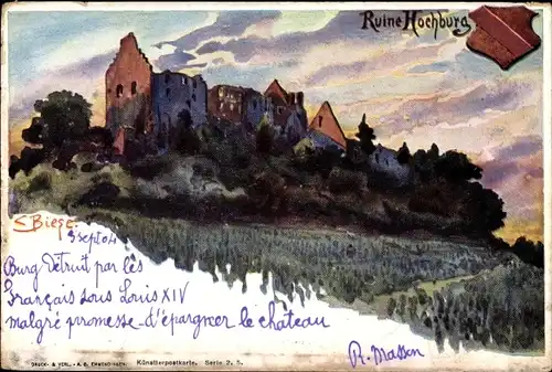 Künstler Ak Biese, C., Emmendingen in Baden, Ruine Hochburg