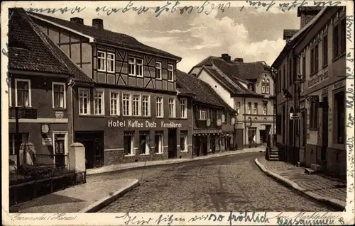 Ak Gernrode Quedlinburg im Harz, Marktplatz, Hotel Kaffee Dietz