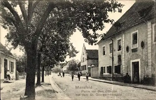Ak Mansfeld im Harzvorland, Vor dem Obertor, St. Georgen Hospital