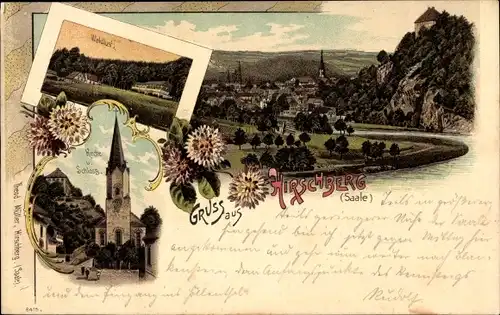 Litho Hirschberg an der Saale, Waldlust, Kirche, Schloss