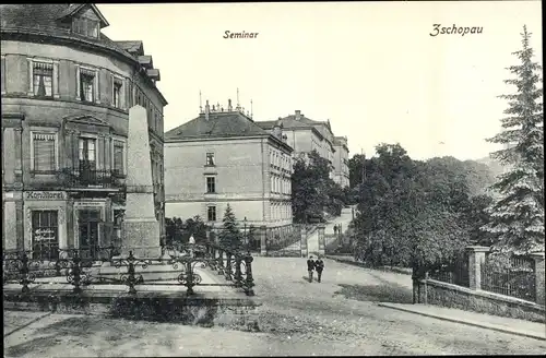 Ak Zschopau im Erzgebirge Sachsen, Seminar, Denkmal, Konditorei