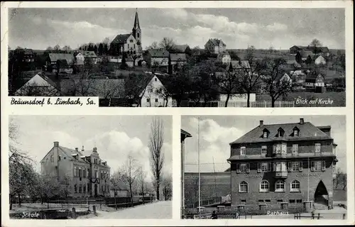 Ak Bräunsdorf Limbach Oberfrohna Sachsen, Rathaus, Schule, Kirche