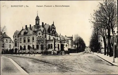 Ak Burgstädt in Sachsen, Kaiserl. Postamt, Bahnhofstraße