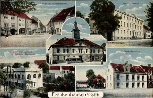 Ak Bad Frankenhausen am Kyffhäuser, Hermannsdenkmal, Rathaus, Technikum, Realprogymnasium