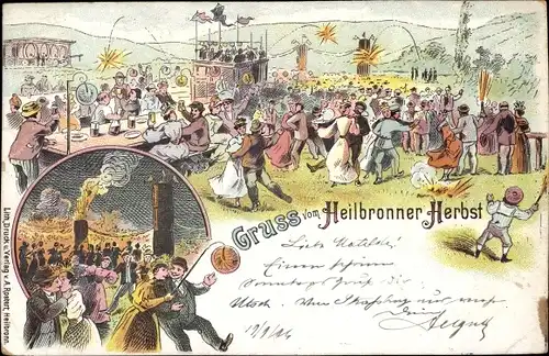 Litho Heilbronn am Neckar, Heilbronner Herbst, Jahrmarkt