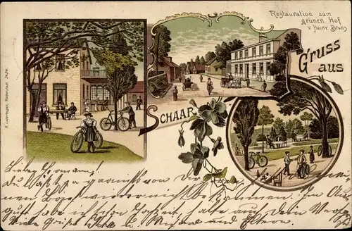 Litho Schaar Wilhelmshaven, Restauration zum grünen Hof v. Heinr. Bruns, Anwohner, Gäste