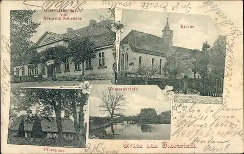 Ak Oldenstadt Uelzen in Niedersachsen, Gastwirtschaft, Kirche, Pfarrhaus