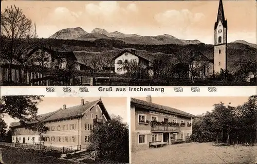 Ak Irschenberg in Oberbayern, Teilansicht mit Kirche, Gasthof