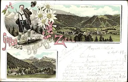 Litho Bayrischzell im Mangfallgebirge Oberbayern, Panorama, Wendelstein