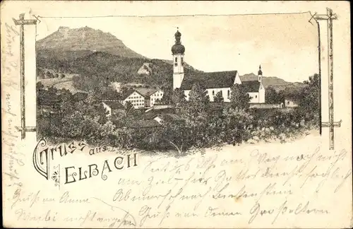Ak Elbach Fischbachau in Oberbayern, Teilansicht mit Kirche
