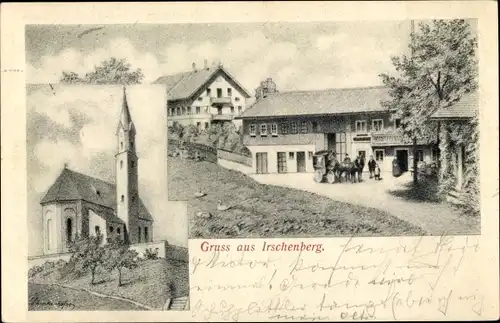 Künstler Ak Irschenberg in Oberbayern, Kirche, Gasthof