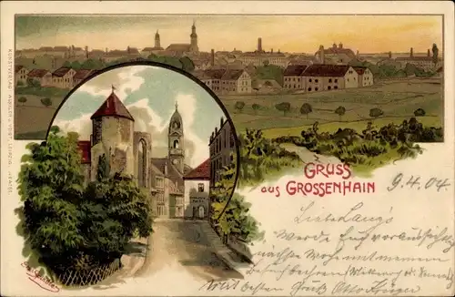 Künstler Ak Spindler, Erwin, Großenhain Sachsen, Gesamtansicht, Turm