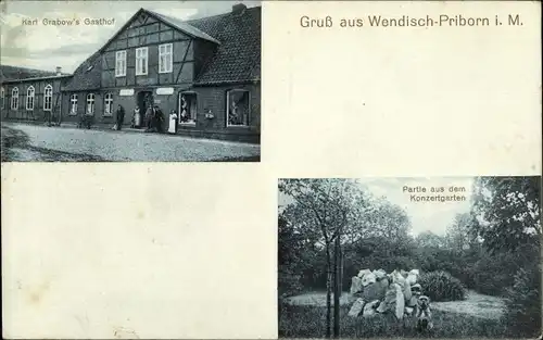 Ak Wendisch Priborn Ganzlin in Mecklenburg, Karl Grabows Gasthof, Konzertgarten
