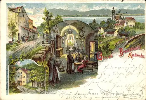 Litho Andechs am Ammersee, Kloster Andechs, Braustübel