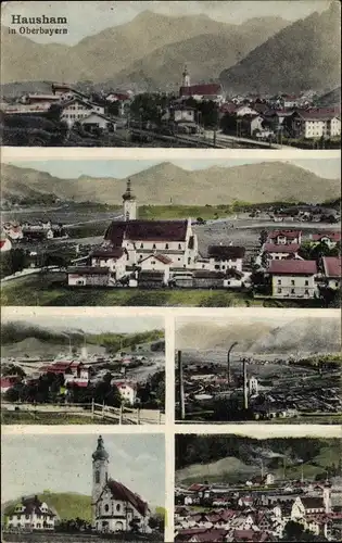 Ak Hausham in Oberbayern, Gesamtansicht, Teilansichten, Kirche