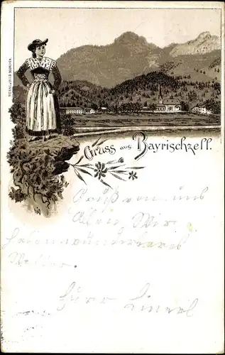 Litho Bayrischzell im Mangfallgebirge Oberbayern, Teilansicht