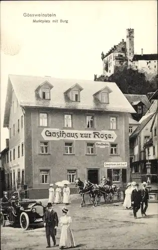 Ak Gößweinstein in Oberfranken, Marktplatz mit Burg, Gasthaus zur Rose