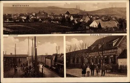 Ak Wolferode Lutherstadt Eisleben in Sachsen Anhalt, Panorama, Bahnhof, Enke's Restaurant