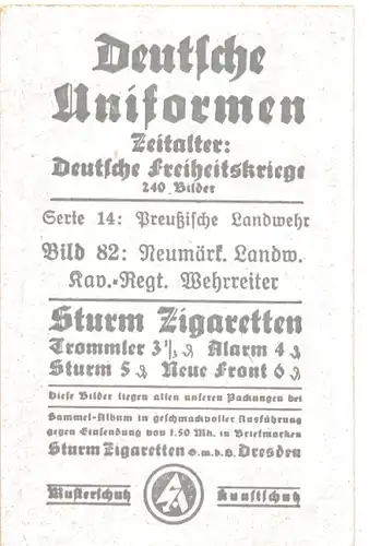 Sammelbild Deutsche Uniformen, Deutsche Freiheitskriege, Nr. 82, Neumärk. Landwehr, Kav.-Regt.