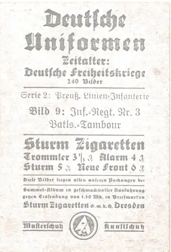 Sammelbild Deutsche Uniformen,Freiheitskriege Nr. 9, Preuß. Linien Inf. Regt. Nr. 3, Batls.-Tambour
