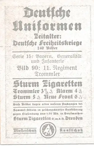 Sammelbild Deutsche Uniformen, Deutsche Freiheitskriege, Nr. 90, Bayern, 11. Regiment, Trommler