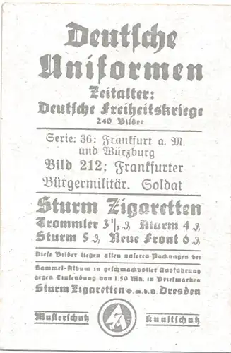 Sammelbild Deutsche Uniformen, Deutsche Freiheitskriege, Nr. 212, Frankfurter Bürgermilitär