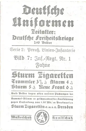 Sammelbild Deutsche Uniformen, Deutsche Freiheitskriege Nr. 7, Preuß. Linien Inf.-Regt. Nr. 1, Fahne