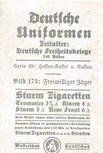 Sammelbild Deutsche Uniformen, Deutsche Freiheitskriege, Nr. 173, Hessen, Freiwilliger Jäger