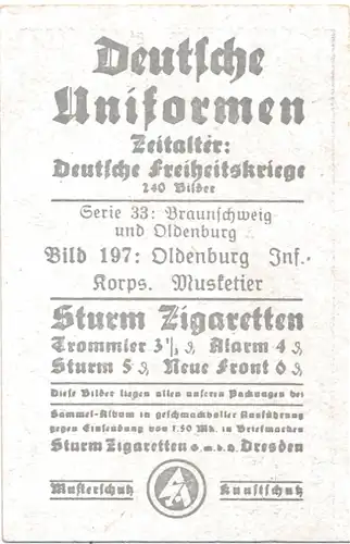 Sammelbild Deutsche Uniformen, Dt. Freiheitskriege, Nr. 19, Oldenburgisches Inf.-Korps, Musketier