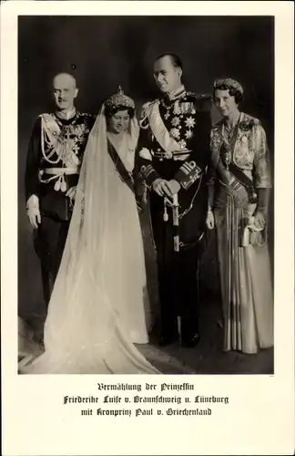 Ak Hochzeit Prinzessin Friederike Luise von Braunschweig und Lüneburg mit Paul von Griechenland