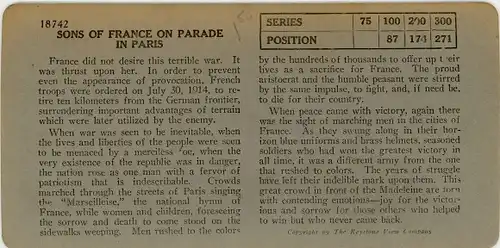 Stereo Foto Sons of France auf Parade in Paris, I WK