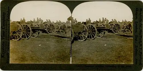 Stereofoto Kanadische Artillerie im Vormarsch, I WK