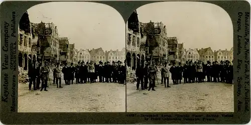 Stereo Foto Arras Pas de Calais, Delegierte der Friedenskonferenz besuchen das verwüstete Arras